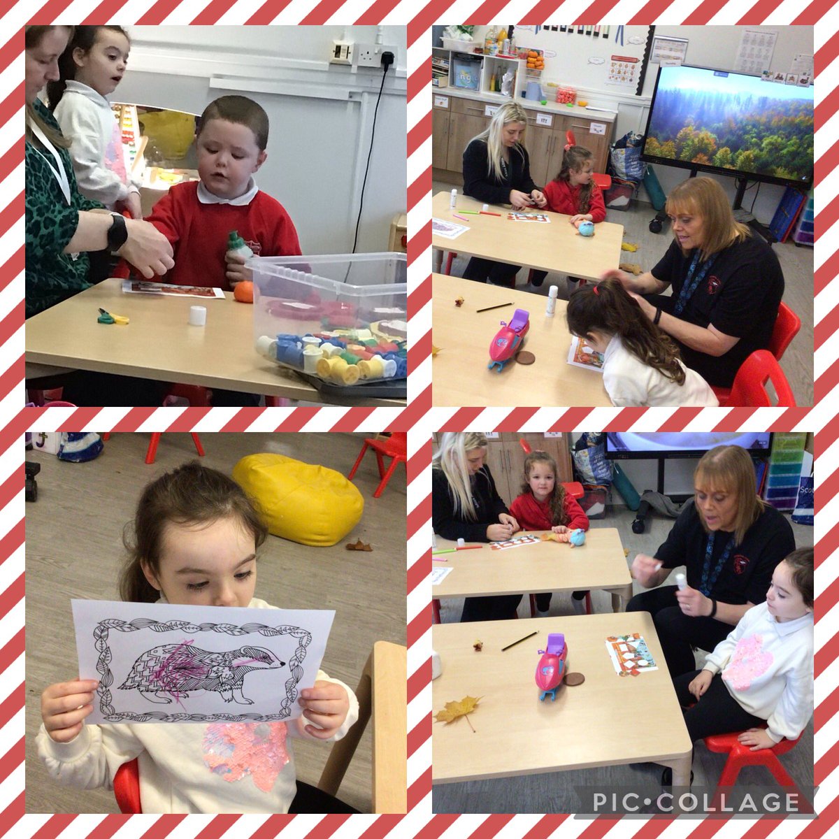 We were learning about Autumn today. We watched the story ‘The Leaf Thief’, then we explored some leaves of our own. We coloured some Autumn pictures and fixed the Autumn pictures by putting the shapes in the correct places 🍁 🍂