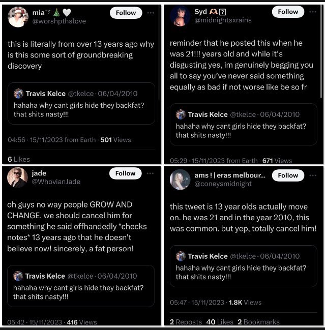 tiredasslesbian's tweet image. But when Travis Kelce’s old tweets are brought up it’s “he was just a 21 year old baby, people change 🥺”