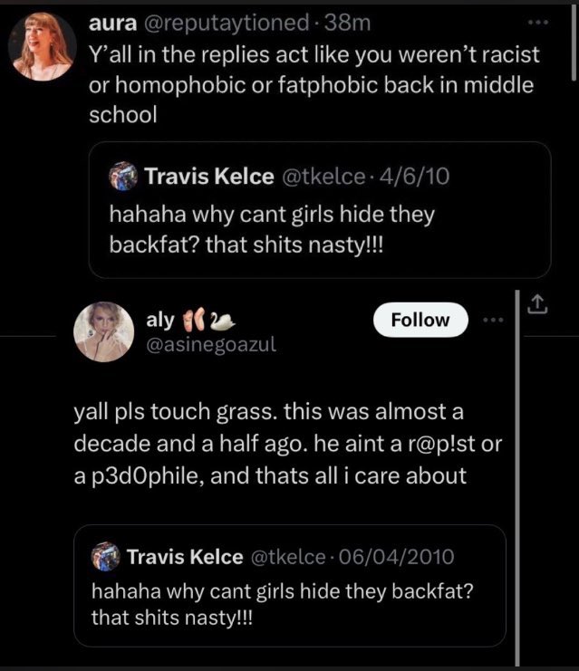 tiredasslesbian's tweet image. But when Travis Kelce’s old tweets are brought up it’s “he was just a 21 year old baby, people change 🥺”