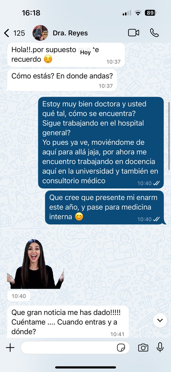 Cuando estaba en el internado/Hoy 🥹🫶🏻
Si bien todos vivimos las cosas de diferente manera, en lo personal fue una de las doctoras que me motivó y favoreció mi gusto por medicina interna 🥹 saber que aún me recuerda es muy grato para mi ❤️‍🩹