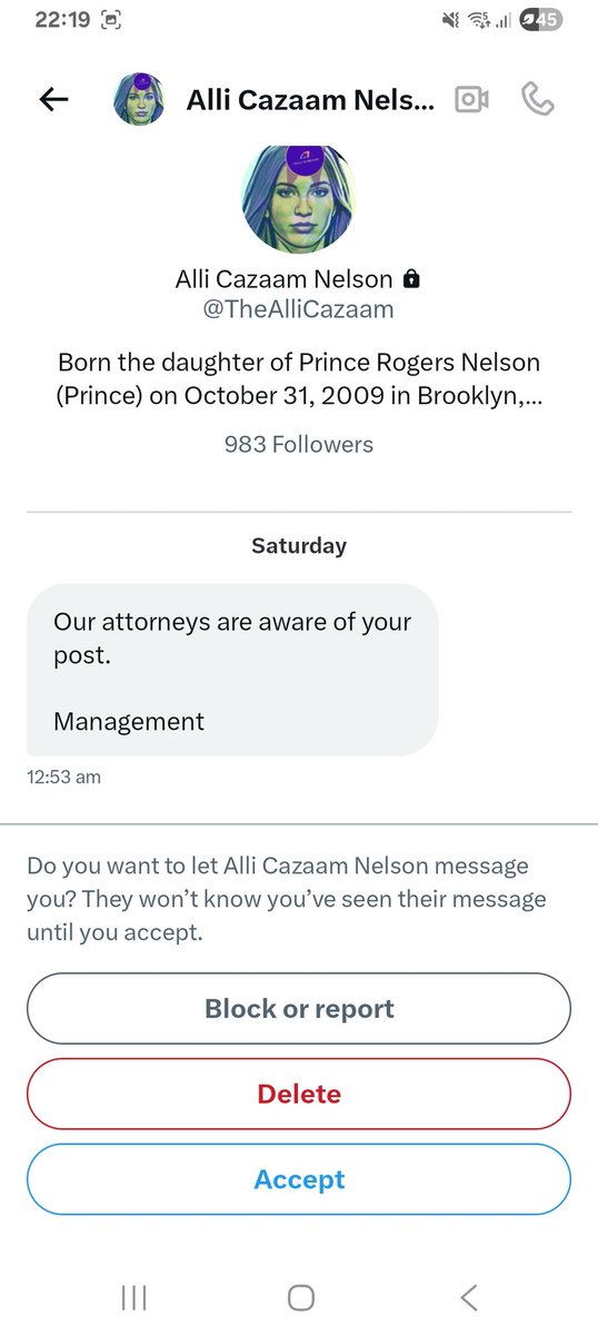 Today in the normal Prince world i might be getting sued by Prince's daughter 🤔 You would think she'd use the lawyers to claim her Father's Estate 🤔