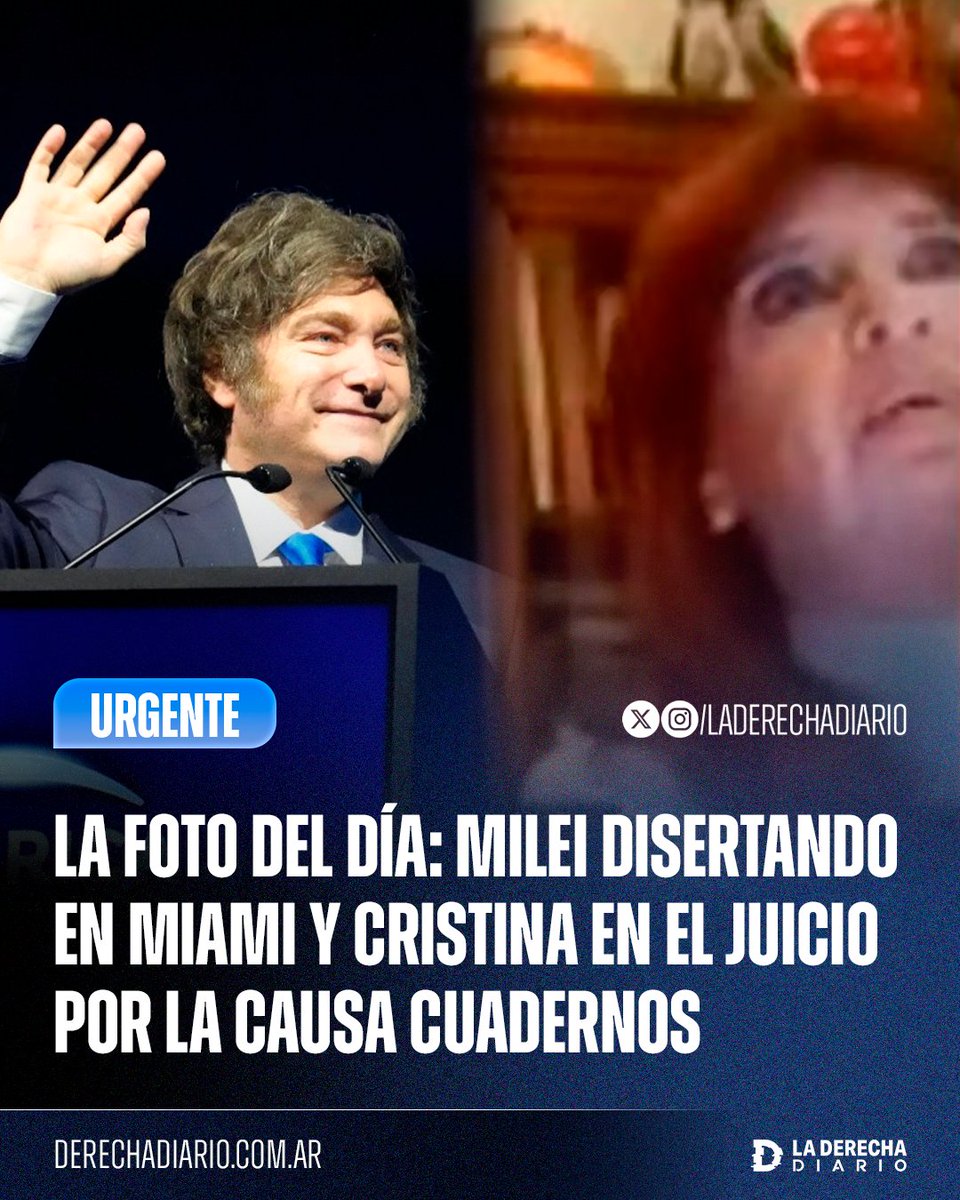 🚨🇦🇷🇺🇸 | DOS ARGENTINAS: Se viralizan imágenes del presidente Javier Milei disertando en el America Business Forum en Miami, contrapuestas con capturas de la condenada Cristina Kirchner en el juicio oral virtual por la causa de los Cuadernos, desde su prisión domiciliaria.