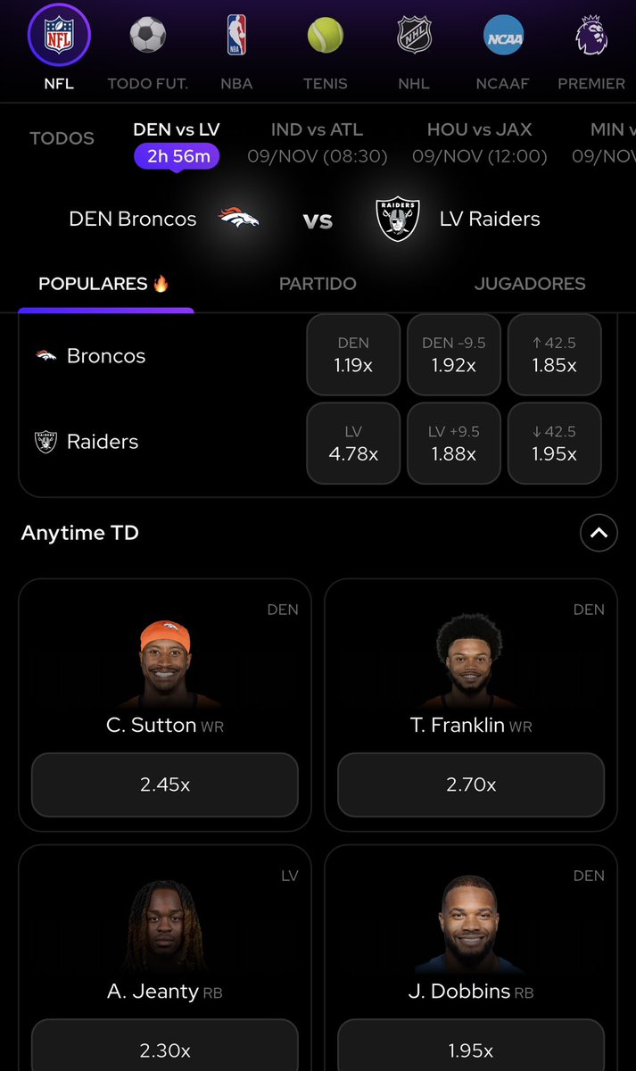 BernardoPicks's tweet image. Dinámica de NFL del Raiders vs Broncos en @Draftea_Mexico 🏈 

1 ganador de $500💰

Para participar tienes que hacer lo siguiente:
-Dar Like ♥️ y RT 🔁 
-Acertar primer jugador en anotar TD
-Seguirme en X (Twitter)
-Usar el #BernardoPicks 

Éxito a todos 🍀

Código…