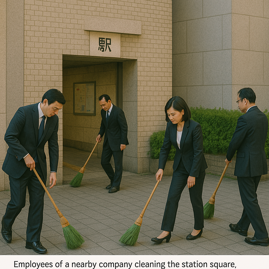 Japan_LateBloom's tweet photo. I just published The Morning Ritual of Order — Why Japanese Clean Public Spaces https://t.co/XFU2AniRLq #Japan #Cleanliness #Tokyo #WorkCulture #EverydayLife #JapaneseValues Fig. generated by chatgpt according to the author's concept. https://t.co/HuMXo6uf8i