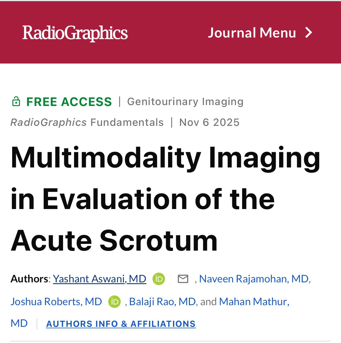 Hot off the press! Check this out: pubs.rsna.org/doi/10.1148/rg…
<a href="/RadioGraphics/">RadioGraphics</a> <a href="/RSNA/">RSNA</a> 

Thanks amazing team and <a href="/Mahan_Mathur/">Mahan Mathur</a> for the mentorship.