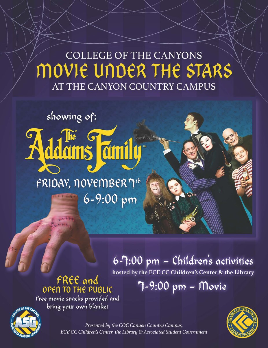 Join us tomorrow for a special Movie Night under the stars at the Canyon Country Campus! The event will feature children’s activities and snacks. It's a FREE fun family event and open to the community!  Help us spread the word!