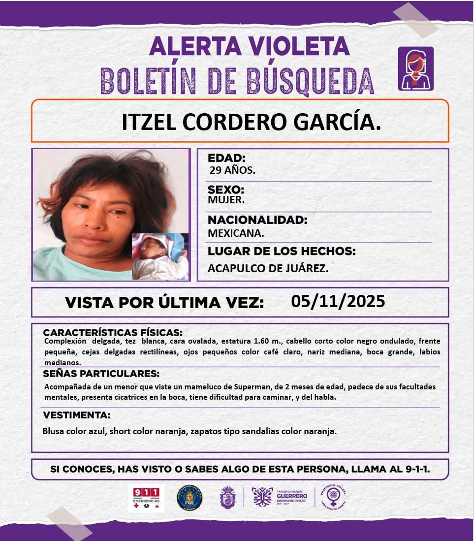 #AlertaVioleta 🟣 Solicitamos de su valiosa colaboración para localizar a Itzel Cordero García.
Si la has visto o tienes información de su paradero, comunícate al 911.
