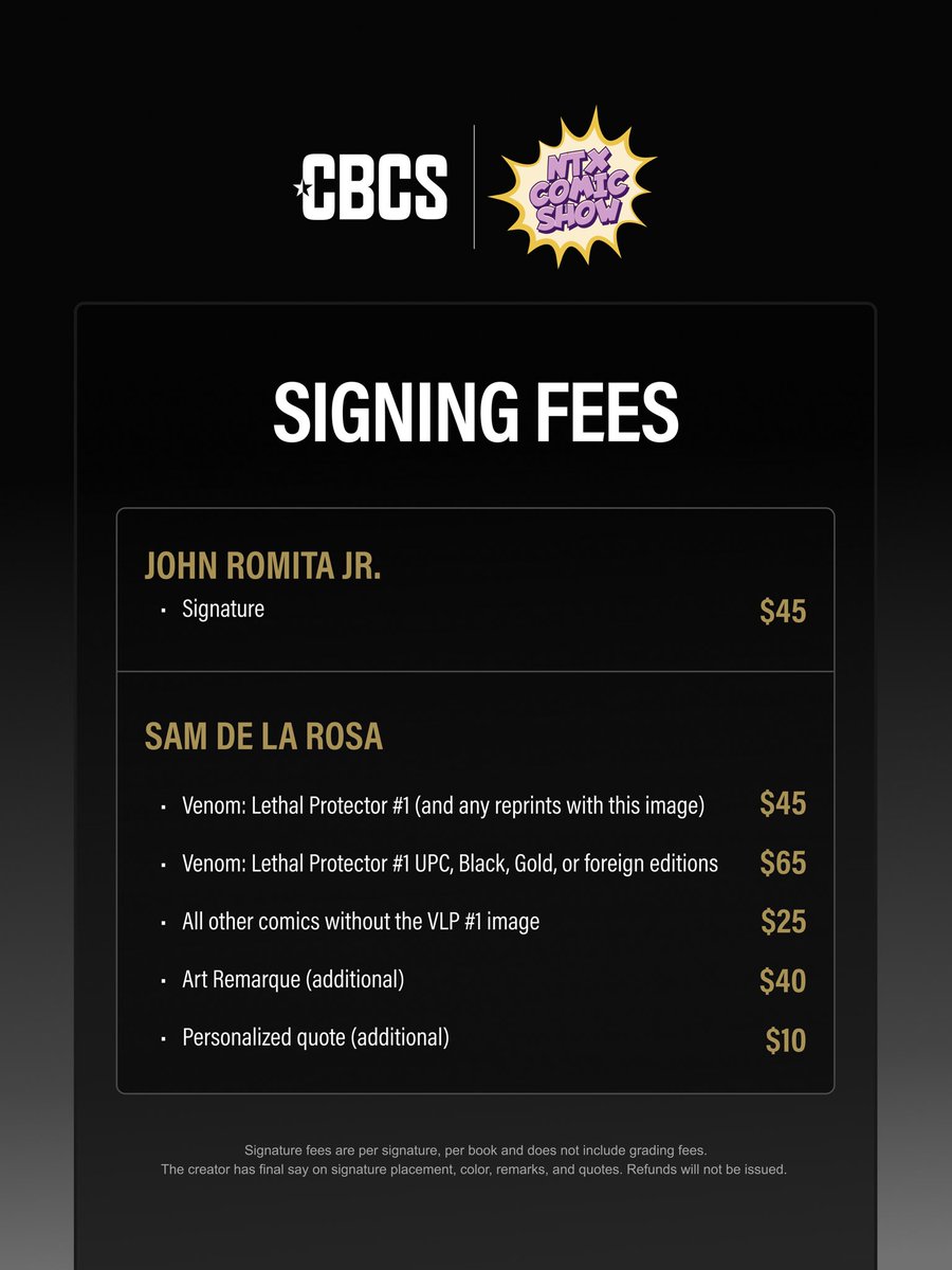 ✍️ CBCS is proud to accept mail-in signings for John Romita Jr. and Sam De La Rosa <a href="/txcardshows/">TX Card Shows</a>