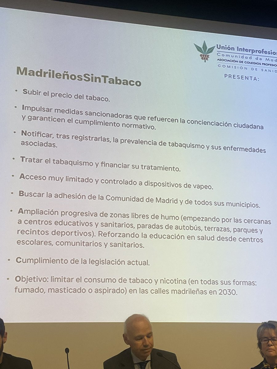 En 2030 ya no se podrá fumar en espacios públicos en Madrid. Hoy las representantes de #sanidad del <a href="/cobcm/">Biólogos de Madrid</a> hemos estado en la presentación de la campaña antitabaco junto con otros colegios profesionales #sanitarios <a href="/UICMadrid/">Unión Interprofesional de la Comunidad de Madrid</a> #madrileñossintabaco 
Noticia:
epe.es/es/madrid/2025…