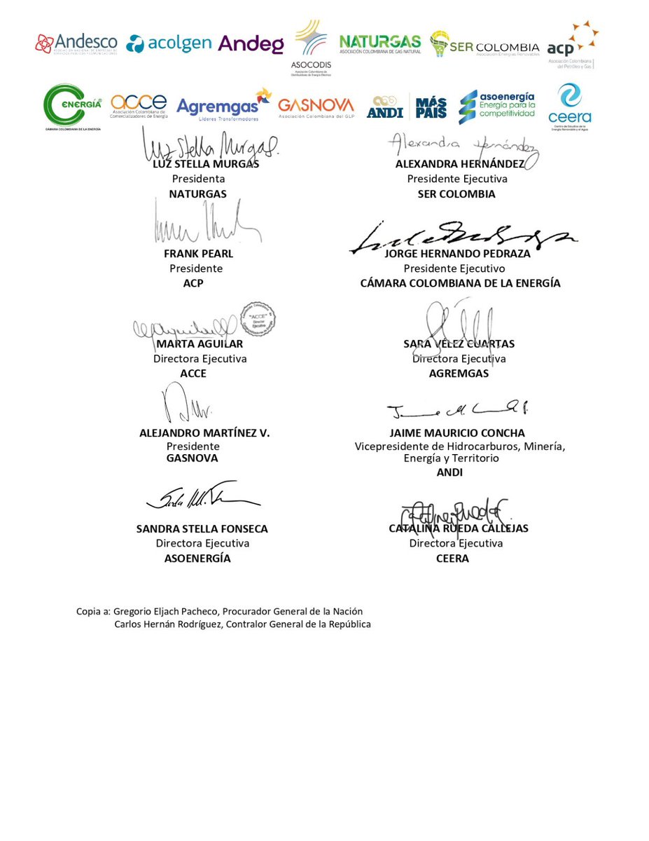 📢 Comunicado a la opinión pública

Los gremios del sector energético: #Andesco, <a href="/Acolgen/">ACOLGEN</a>, <a href="/Andeg_Col/">ANDEG</a>, <a href="/asocodis/">ASOCODIS</a>, <a href="/NaturgasCol/">Naturgas</a>, <a href="/SERCOLOMBIA_/">SER COLOMBIA</a>, <a href="/ACP_Colombia/">Asociación Colombiana del Petróleo y Gas</a>, <a href="/CC_Energia/">CC Energía</a>, <a href="/Acce_energia/">Acce- Asociación de Comercializadores de Energía</a>, <a href="/Agremgas/">Agremgas</a>, <a href="/GasnovaCo/">Asociación Colombiana del GLP - GASNOVA</a>, <a href="/ANDI_Colombia/">ANDI</a>, <a href="/asoenergia/">ASOENERGÍA</a> y <a href="/CeeraColombia/">CEERA</a> presentamos de manera