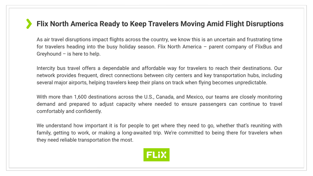 FlixBus_NA's tweet photo. We're here to keep travelers moving. 💚 https://t.co/KTfKn75gF0