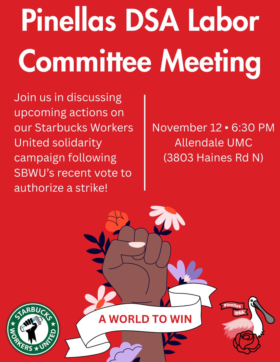 ☕️ Union baristas with <a href="/SBWorkersUnited/">Starbucks Workers United</a> have voted to authorize an unfair labor practice strike on Red Cup Day (November 13th) if Starbucks does not agree to a fair contract. 

Come out to our Labor Committee meeting next Wednesday to learn how you can get involved locally! ✊🪧