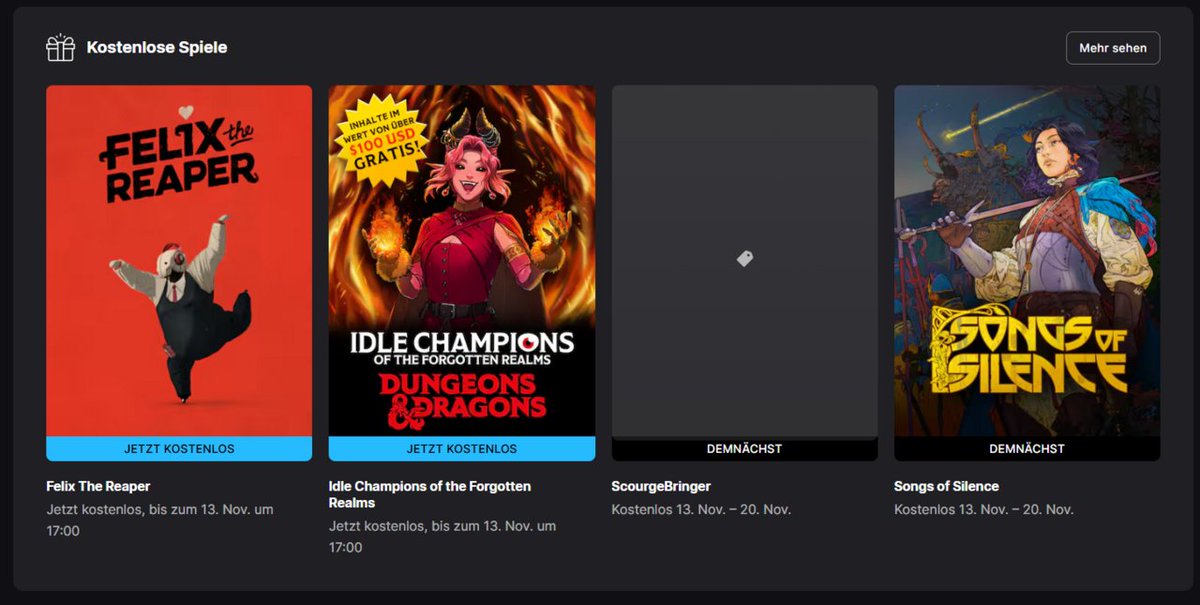 spielemagazin's tweet image. 🆕 Neue Gratis-Spiele im Epic Games Store 
🔗 ift.tt/clwRehx
📢 Das wartet diese Woche auf dich...

#epicgamesstoregratis #kostenlosespieleepic #felixthereaper #idlechampionsoftheforgottenrealms #scourgebringer