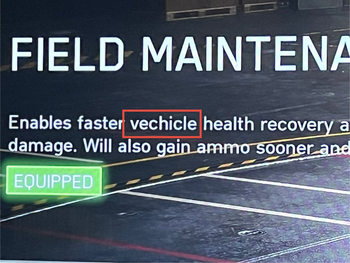 WonderMonkey78's tweet photo. @EA @Battlefield You have a typo in the description of the field maintenance upgrade for the MBT. Can you hook me up with a free upgrade for taking the time to proofread your copywriter’s work? https://t.co/KPrsSOuGbZ