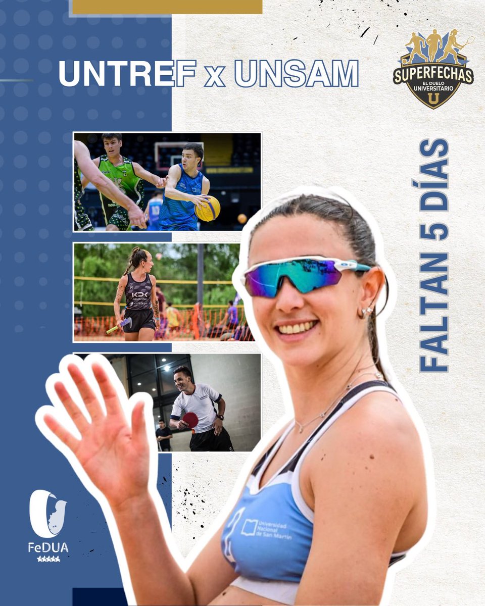 📣 Tan solo 5️⃣ días para vivir el 𝗣𝗥𝗜𝗠𝗘𝗥 𝗗𝗨𝗘𝗟𝗢 𝗨𝗡𝗜𝗩𝗘𝗥𝗦𝗜𝗧𝗔𝗥𝗜𝗢 de este 2025 🔥💪🏼📚

La UNSAM y la UNTREF están listas para vivir esta SuperFecha que será mucho más que una competencia deportiva 🔜😱

¿Nos vemos ahí? 🥳🏆
Agendate 🗓️ 11 y 12 de noviembre