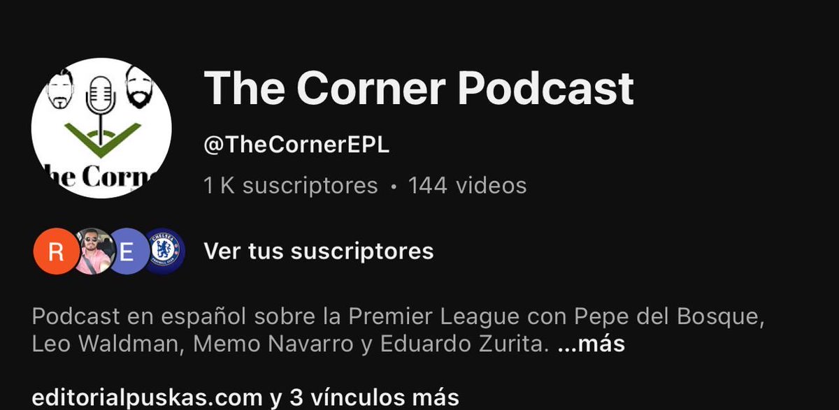 Los primeros 1000 suscriptores siempre son especiales. 

Gracias a todos los que se han sumado a <a href="/TheCornerEPL/">The Corner</a>. Se ha formado una comunidad muy chingona, que es lo más importante para nosotros 🙌🏼

youtube.com/@thecornerepl?…