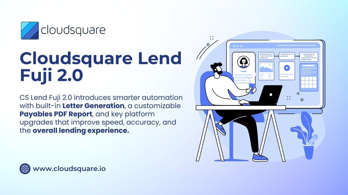 Cloudsquare_'s tweet image. 🚀 CS Lend Fuji 2.0 is live!

New tools to simplify lender workflows:

📄 Payoff &amp;amp; Zero Balance Letter Generation
📊 Payables PDF Report
⚙️ Stability &amp;amp; performance fixes

A faster way to lend.

👉 Read more: link.cloudsquare.io/u7Gz

#Cloudsquare #Fintech #LendingSoftware