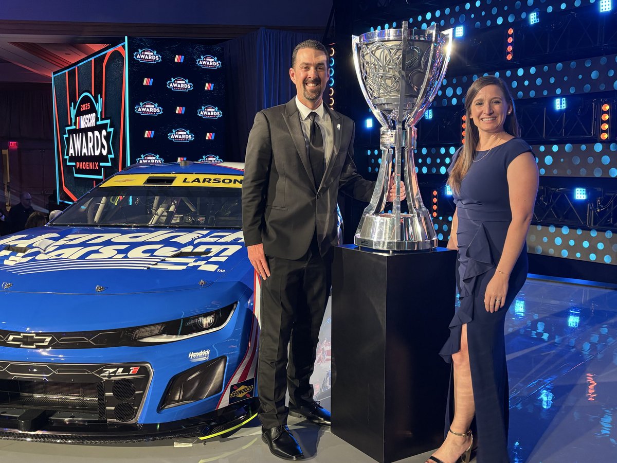 CoachClaborn's tweet photo. WOW, what a week! On Sunday, our 5 Team (Kyle Larson) won the NASCAR Cup Series Championship!! For my non NASCAR friends, that’s the equivalent of winning the Super Bowl or the World Series (Go Dodgers). After the win, Mr. H flew our wives out to experience the banquet with us.🏆 https://t.co/OR4eyYp6t7