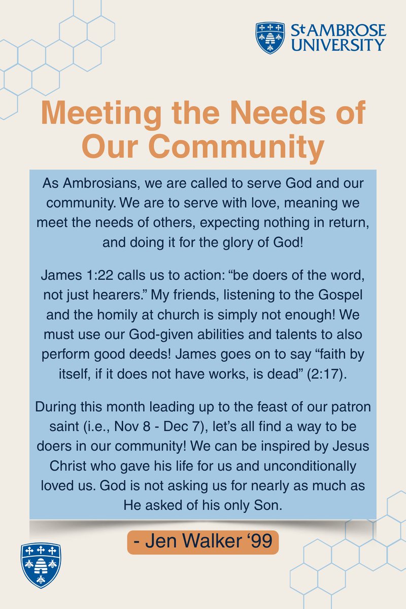 This Bee the Difference Month, Jen Walker '99 shares the importance of serving our community and loving our neighbors.