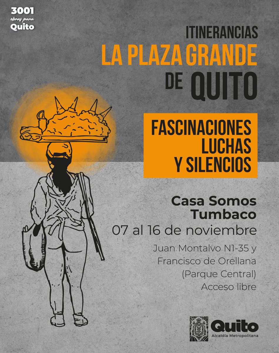 🔵#SomosPatrimonio | ¡Vecinos de Tumbaco! Les invitamos a recorrer la exposición itinerante La Plaza Grande de Quito: fascinaciones, luchas y silencios, que revela detalles del patrimonio inmaterial de este emblemático espacio.

#QuitoRenace