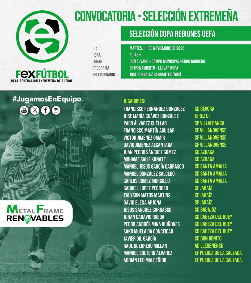 UNA GRAN NOTICIA

No podíamos recibir hoy una noticia mejor. Don <a href="/Raulgm_7/">Raul Guerrero Millan</a> acaba de ser convocado con la selección extremeña. 

Y como siempre será un poquito nuestro, nos alegramos inmensamente de tenerlo con la verde, blanca y negra… otra vez😜

Enhorabuena, leyenda💚🤍🖤