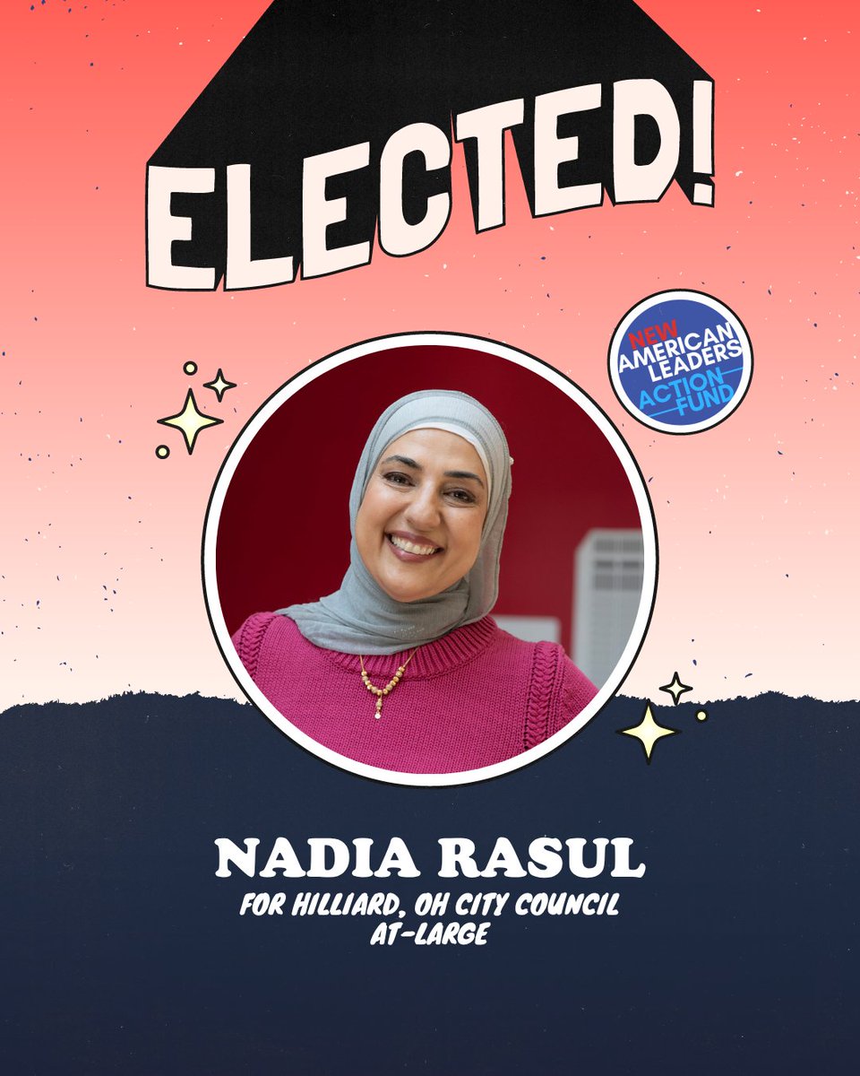 Congratulations to Nadia Rasul on winning her election for Hilliard City Council, At-Large! 🎉 She will be the first Muslim woman and first of Palestinian descent on the City Council.