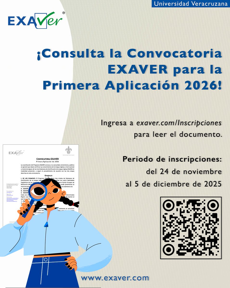 ¡No pierdas la oportunidad de presentar el EXAVER 2026!
🕘Inicio de inscripciones: 24 de noviembre
🕛Término de inscripciones: 5 de diciembre .
Más información: exaver.com/Inscripciones