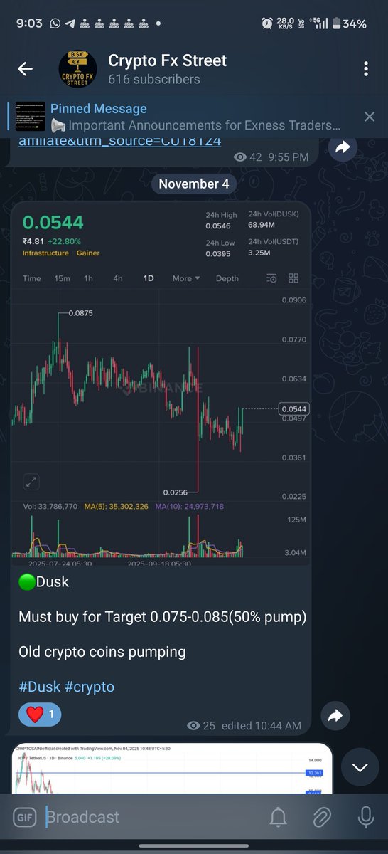#Dusk $dusk

Dust entry was update in my telegram and now exclty dusk hit 0.085 🎯