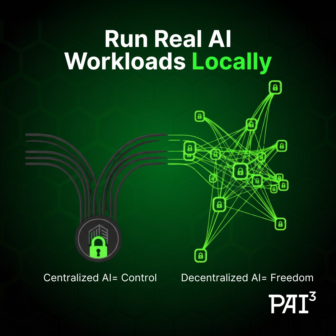 Pai3Ai's tweet image. Most AI runs in distant data centers.

PAI3 brings that power right to your desk — secure, local, and yours to control.

Own the compute that fuels the intelligence economy. ⚡
#PAI3 #DePIN #AIInfrastructure #EdgeCompute #OwnAI