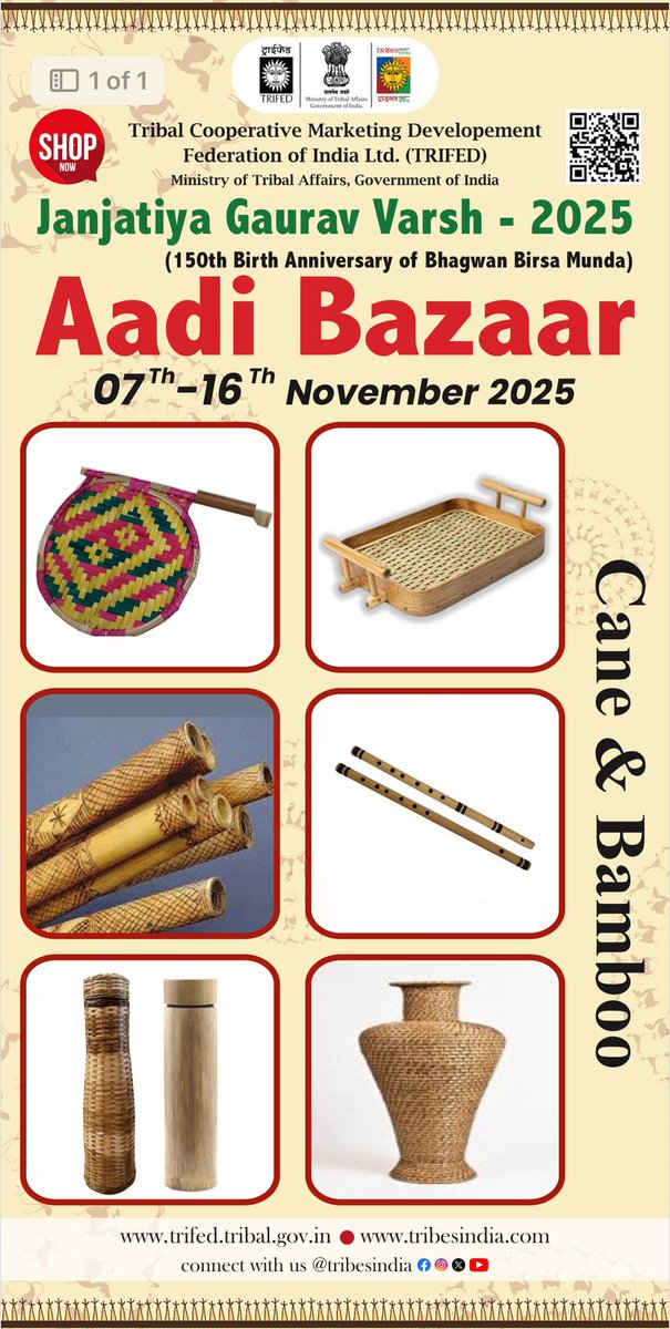 Trifed_AP's tweet photo. Aadi bazaar 
Celebrating Janjatiya Gaurav Varsh – 2025 and the 150th Birth Anniversary of Bhagwan Birsa Munda.

Bring home the beauty of nature!
Visit Aadi Bazaar and explore unique Cane &amp; Bamboo home décor, accessories and handcrafted products.

#AadiBazaar #JanjatiyaGauravVarsh https://t.co/64ISjjW8IC