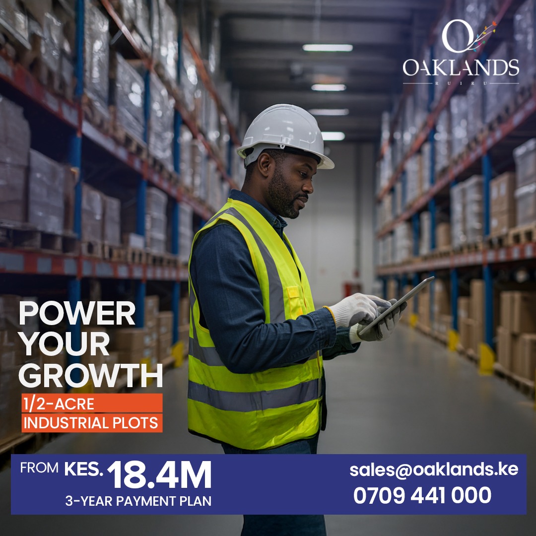 Power your growth with space built for scale.
 
Oaklands introduces ½-acre serviced industrial plots designed for logistics, warehousing, and light manufacturing — strategically located to connect your business to Kenya’s fastest-growing economic corridor.
 
With complete