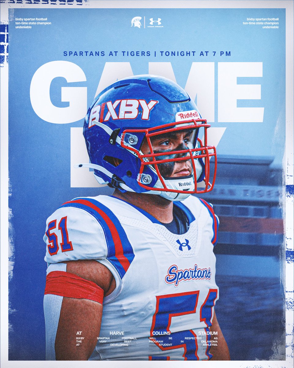 GAME DAY.

📍 at Harve Collins Stadium
📆 Tonight at 7:00 pm
📺 bixbyps.info/livestream
📻 97.1 FM &amp; sportsanimalradio.com

#BixbySpartans | #Undeniable