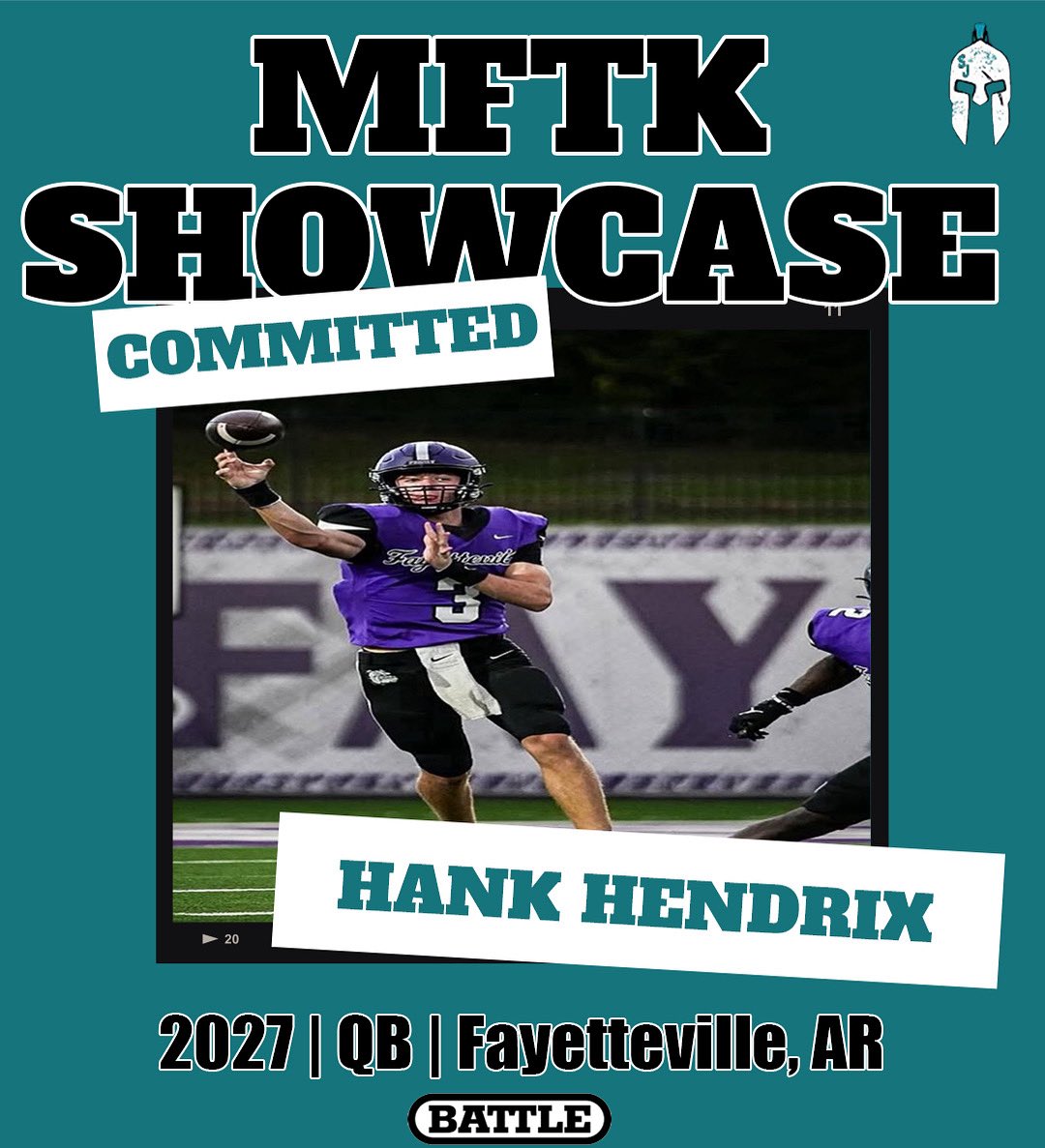📣 BIG ANNOUNCEMENT 📣

🚨 4⭐️ QB Hank Hendrix from Fayetteville, Arkansas is headed to Jacksonville, Florida for the MFTK Showcase presented by Battle on December 20th!

One of the top quarterbacks in the nation is pulling up to compete with the best in the Southeast 🔥💪

🎯
