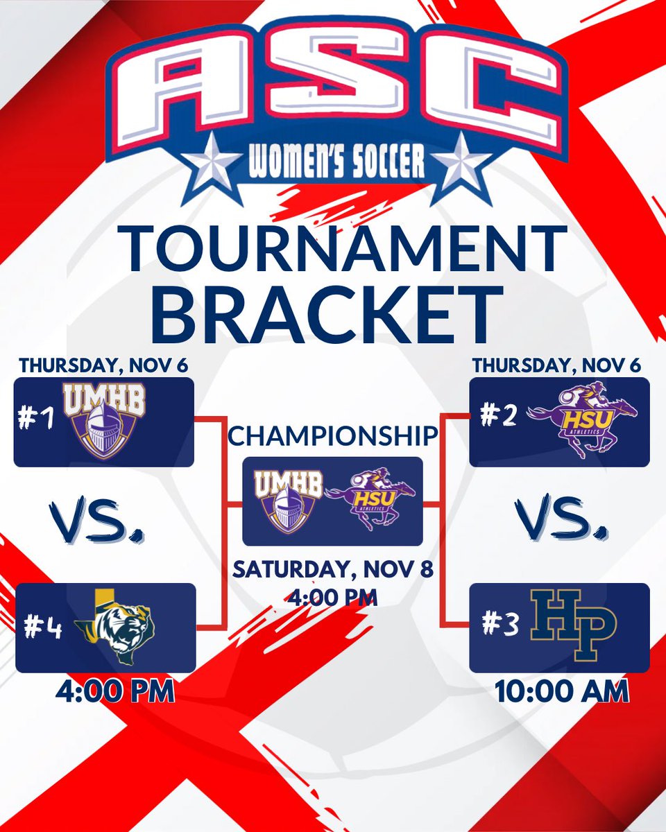 <a href="/HSUAthletics/">HSU Athletics</a> and <a href="/CruSports/">UMHB Crusaders</a> Women’s Soccer Teams Advance to Conference Championship! 

Read more: ascsports.org/news/2025/11/7…

#ASCsports #ascsoc #d3soc