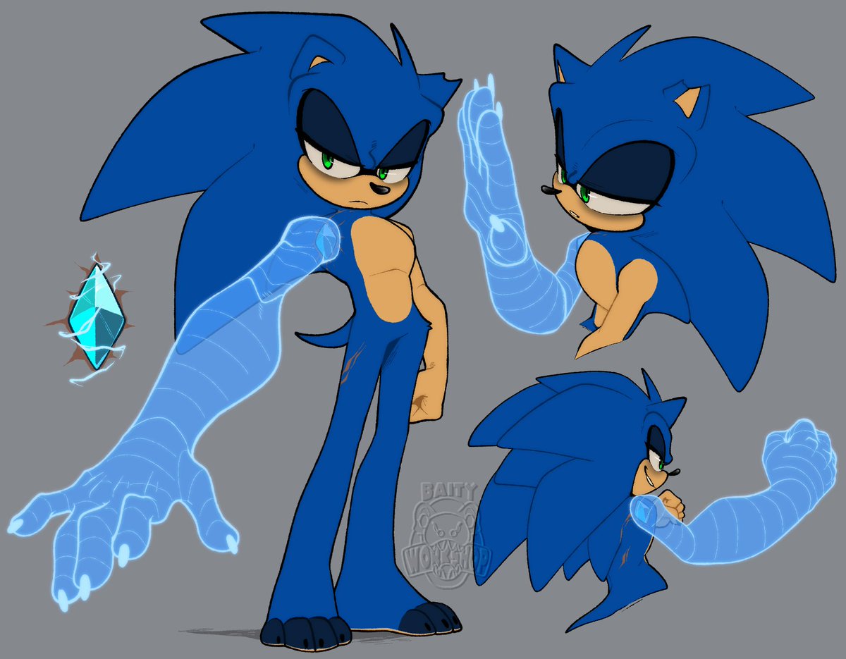 A little design where Sonic has a 'holo' arm after losing his real one during a battle against Eggman;

#SonicTheHedgehog