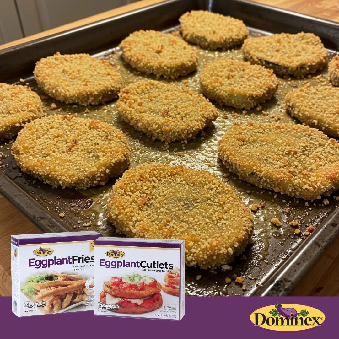 eggplantpeople's tweet image. Meet your new dinner MVPs: Dominex Eggplant Cutlets &amp;amp; Fries! Coated in zesty Italian breading, they’re ready to turn any night into an Italian feast. #PlantPowered #VeggieLovers #MeatlessMonday #PlantBasedComfortFood #VegetarianDinner #EasyVegMeals #Vegetarian