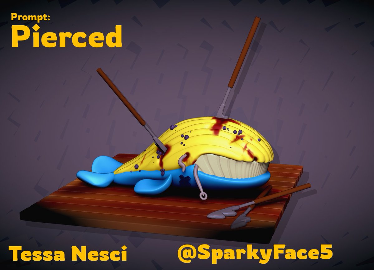 Poor Whale. Not my usual bright and sunny work 😅 but had a lot of fun creating this in the weekly Fireside Discord creative challenge. Today's prompt was "Pierced"

Is it bad that all I can think now is what would Whale sushi look like?