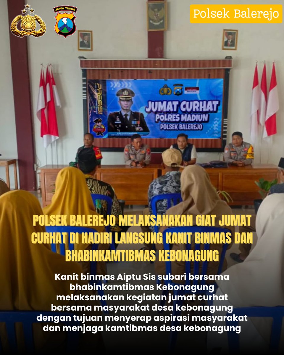 PolsekB46033's tweet photo. Kanit binmas polsek balerejo dan bhabinkamtibmas kebonagung melaksanakan giat jumat curhat di desa kebonagung #polri #polripresisi #polresmadiun #binmas https://t.co/hwZajrKzZL