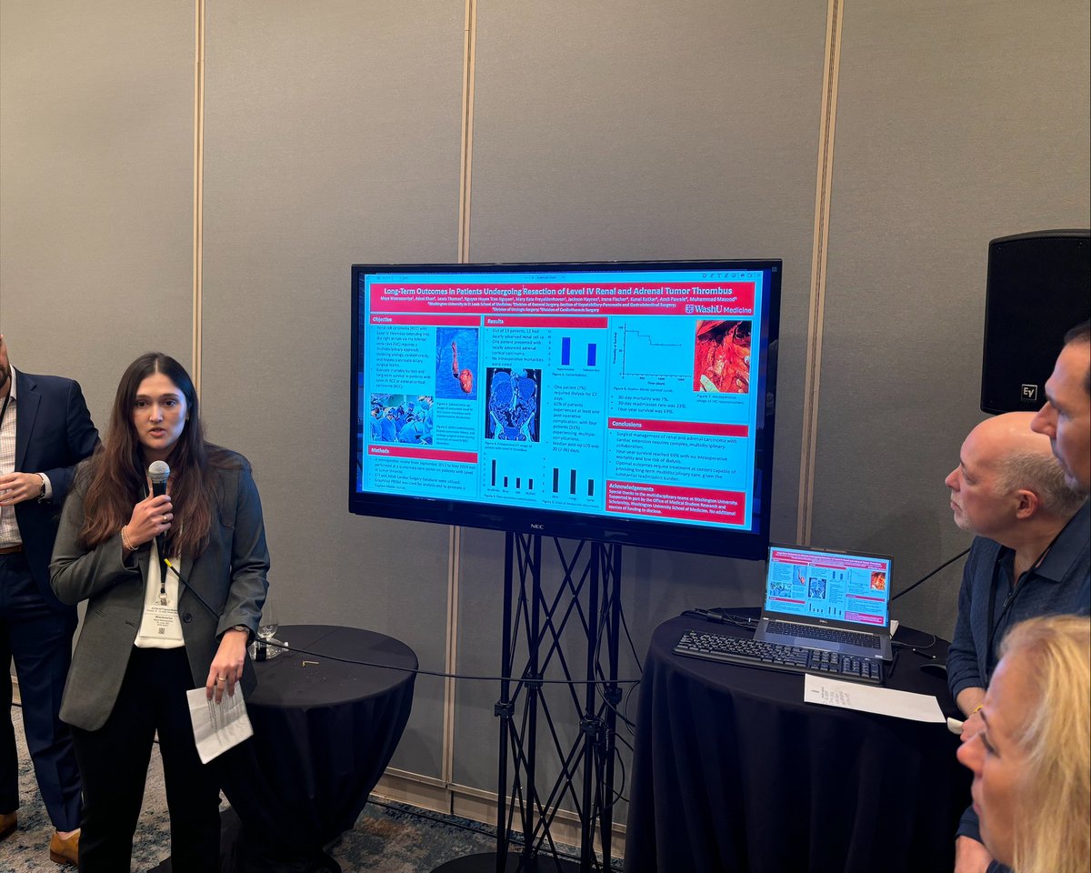 WashU_CT's tweet photo. 👏 Congratulations Dr. Maya Weerasooriya for winning the 2025 Best Cardiac Quick Shot award at #ECTSS2025 for the abstract "Long-Term Outcomes in Patients Undergoing Resection of Level IV Renal and Adrenal Tumor Thrombus."

#WashUSurgery #CardiacSurgery @TsuyoshiKaneko1 https://t.co/4JQKbvfFTm