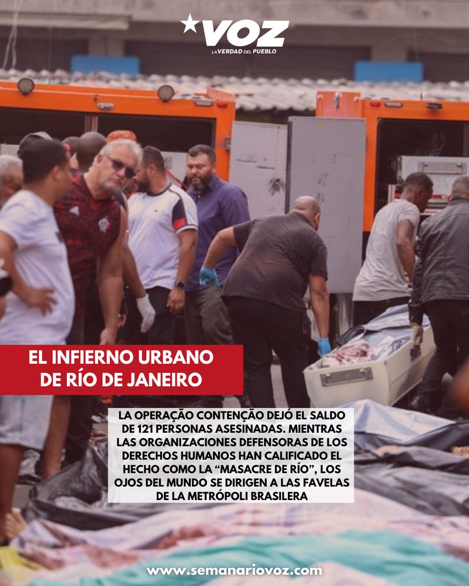 semanariovoz.com/el-infierno-ur…

🇧🇷 A la entrada de Rocinha se encuentra un majestuoso puente peatonal. Diseñado por el arquitecto comunista Oscar Niemeyer, la estructura modernista de hormigón es un símbolo. Fue inaugurada en 2010 como parte del Programa de Aceleración Económica,
