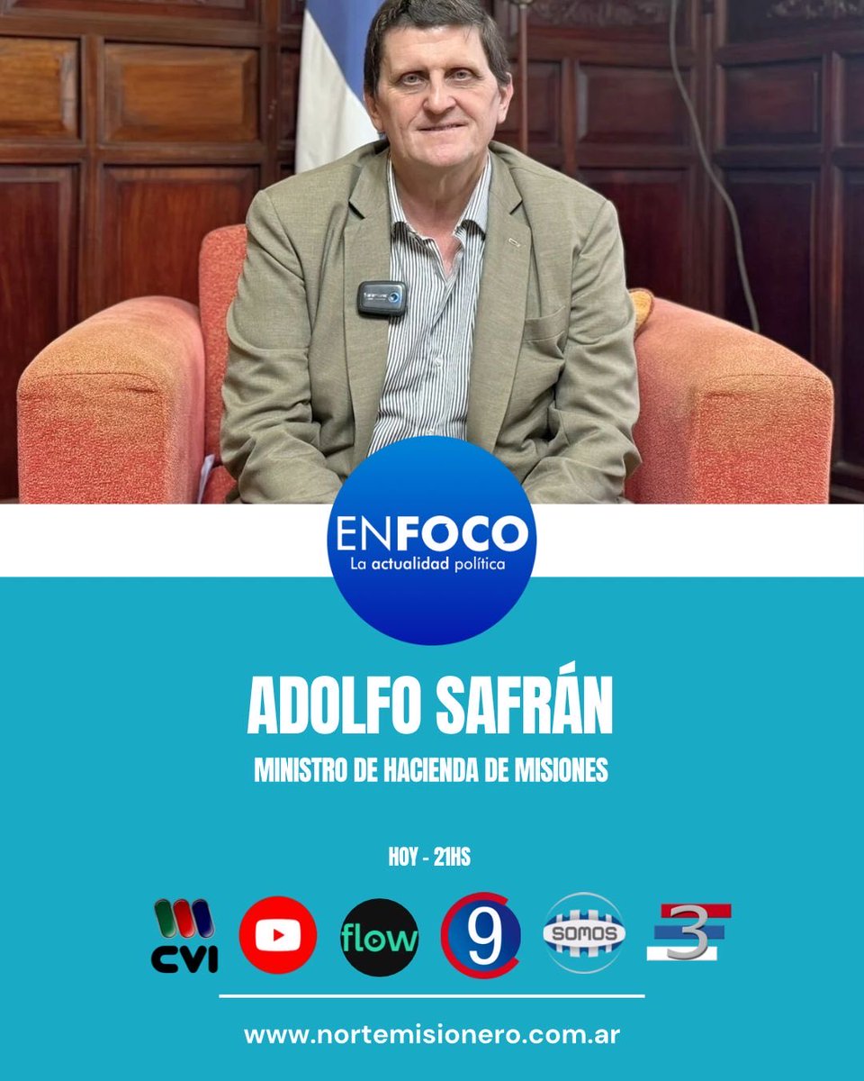En Foco | 🎥 Desde las 21 hs con el Ministro de Hacienda de la Provincia, el contador Adolfo Safrán.

👉Desde Posadas, un programa especial en el que el ministro aborda toda la actualidad de la provincia de #Misiones 

youtu.be/B7H1BCGfn_U?si…
