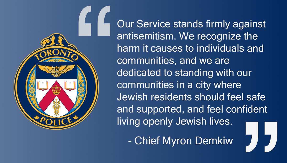 Here’s what <a href="/TPSMyronDemkiw/">Chief Myron Demkiw</a> said during today’s <a href="/TPSBoard/">Toronto Police Service Board</a> meeting regarding this week’s incidents that have raised concerns in our communities:

The Kehillat Shaarei Torah Synagogue has experienced a 10th incident in the past year and a half. Earlier this year, we announced the
