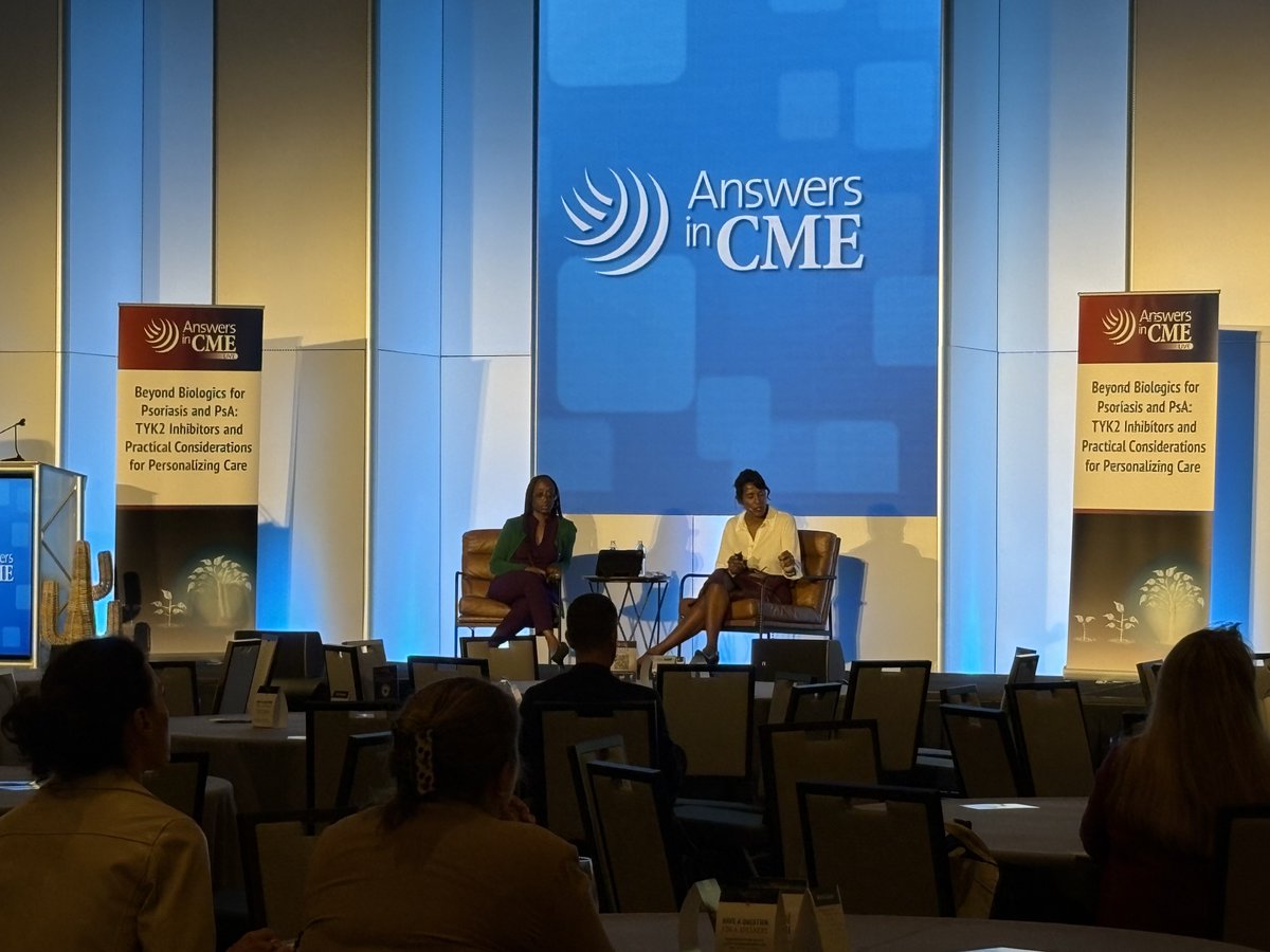 AnswersinCME's tweet image. 📢 Live from San Antonio! Ms. Faleye  &amp;amp; Ms. Aldredge share real-world psoriatic disease treatment strategies and insights on TYK2 inhibitors.

#AnswersInCMELive #GetYourAnswersInCME #CME #MedEd #LiveCME #SDPAFall2025 #DermPAsInTexas