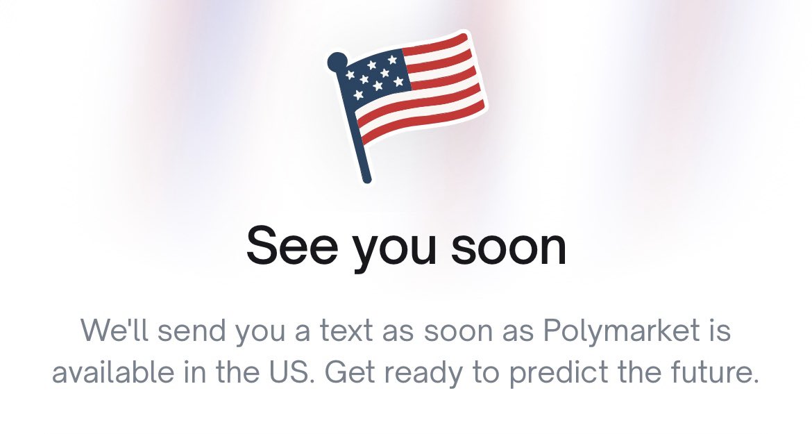 Maximilian_evm's tweet photo. Get ready to predict the future.😉

Polymarket in the US 🇺🇸 — VERY soon. https://t.co/Ccj9hoZ9Ip