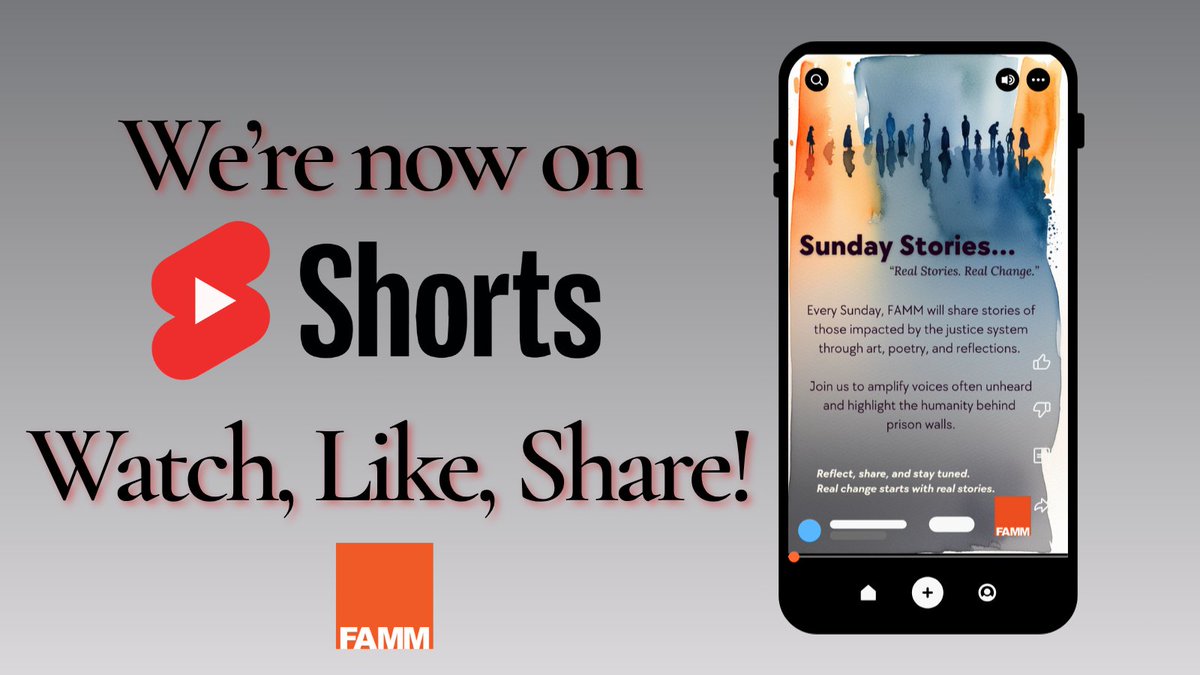 FAMMFoundation's tweet image. Big news! 🎉 We’re on YouTube Shorts! You asked, we listened—bite-sized videos with real stories &amp;amp; real change. 🎥✨ Hear from voices impacted by the justice system + join the conversation. Don’t miss out—watch now &amp;amp; hit subscribe! 🧡 👉 pulse.ly/xfwe2lhsda