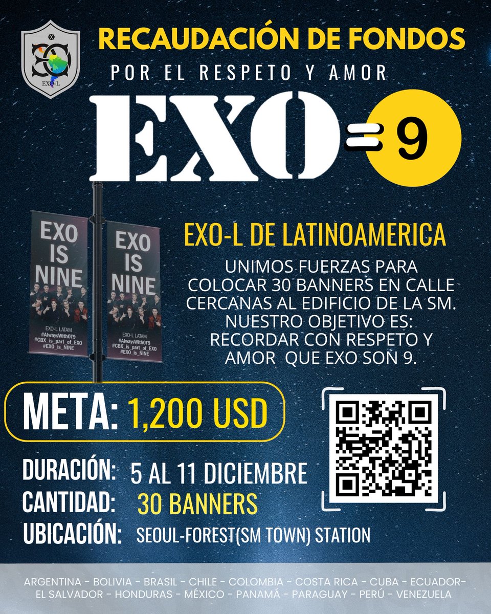 EXOL_INTENSE's tweet photo. 🌎 PROYECTO: LATAM FOR EXO — Por el respeto y amor, EXO = 9 
¡EXO-Ls de LATAM unidas! 💫
Nuestro amor a #EXO y los 9 miembros en el SEOUL-FOREST/SMTOWN STATION

📆 Donativos: 6 Nov–2 Dic
🔗 Info: https://t.co/Kspp3yW6qr
#4EverEXO9 #LatamStayWithEXO9 #WeAreOneEXO https://t.co/wN12q2s8k3