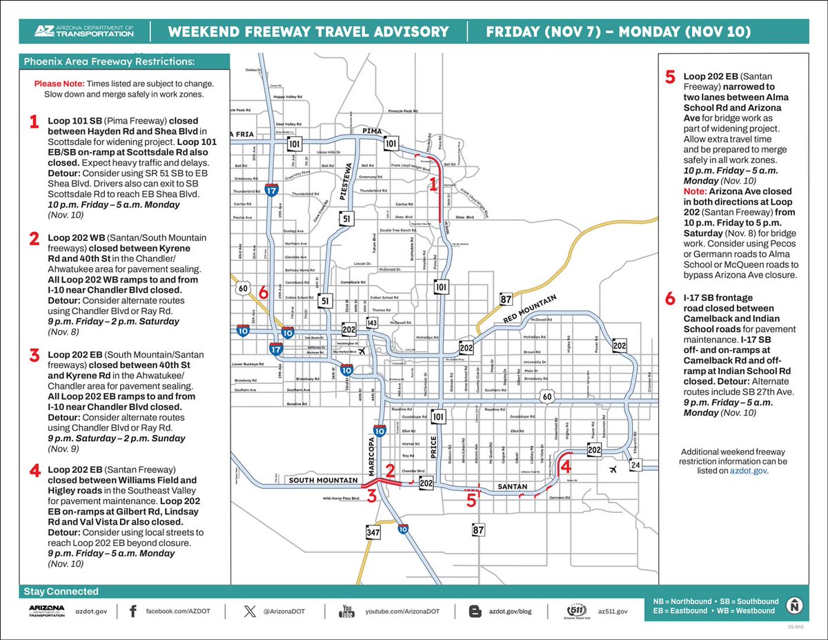 🚧🚧 Weekend Freeway Travel Advisory (Phoenix area) 🚧🚧 There are