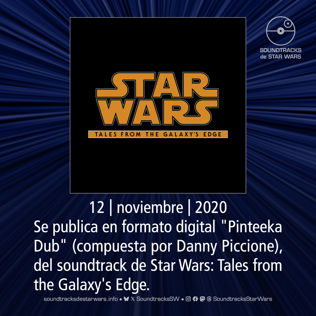 SoundtracksSW's tweet photo. El 12 de noviembre de 2020 se publica en formato digital "Pinteeka Dub", del soundtrack de #StarWars: #TalesFromTheGalaxysEdge.

On November 12, 2020, "Pinteeka Dub", from the #StarWarsSoundtrack of Tales from the Galaxy's Edge, is published in digital format.

#DannyPiccione https://t.co/4LUl8pTVqg