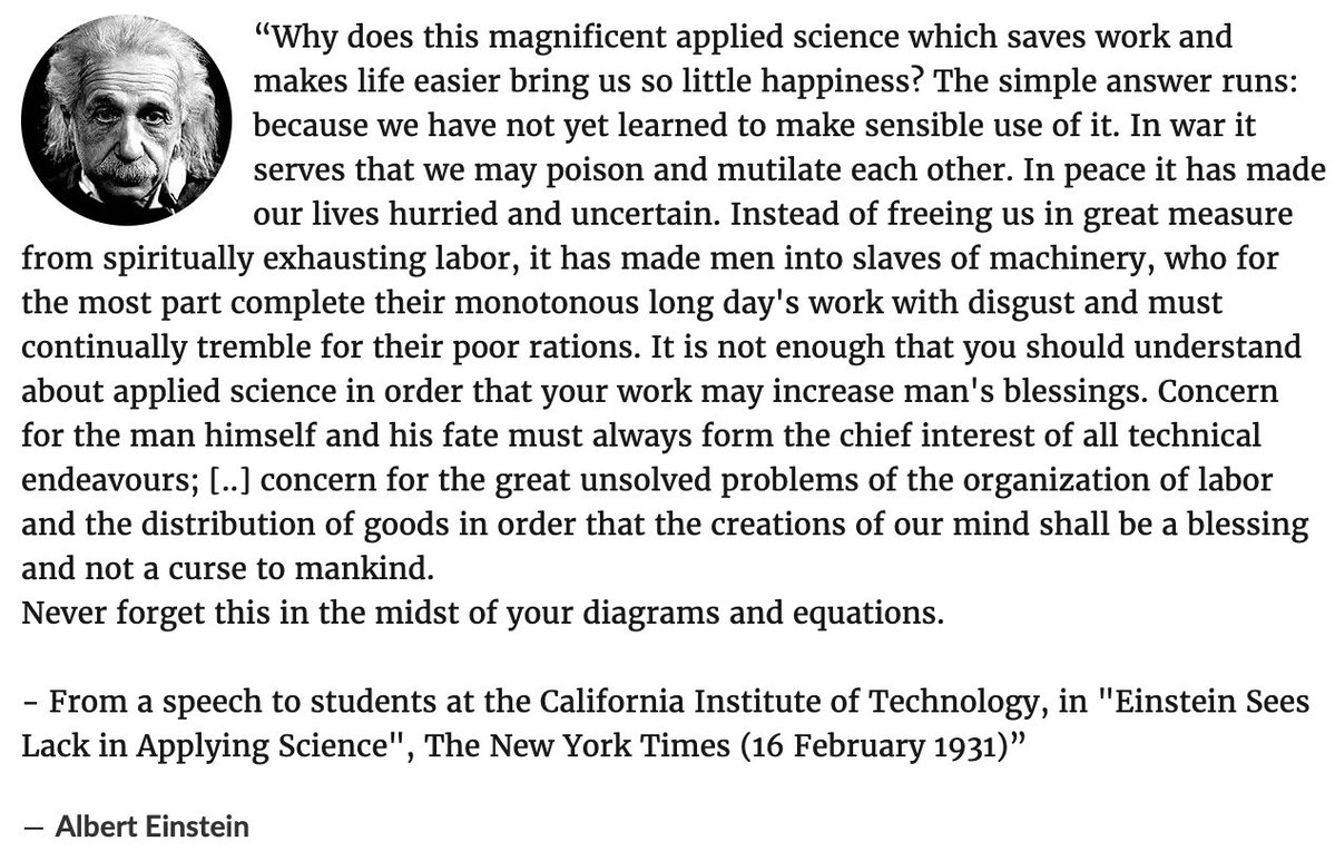 thankful to Mustafa for linking this baller Einstein quote (from 1931 !!! )