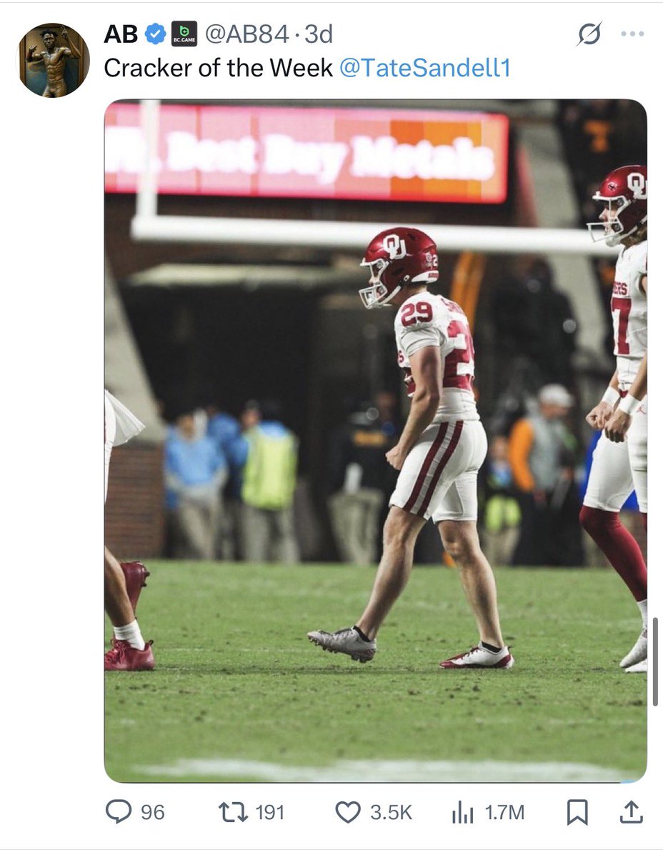 It is possible — perhaps likely — that OU kicker Tate Sandell won the final-ever installment of AB’s “Cracker of the Week” award